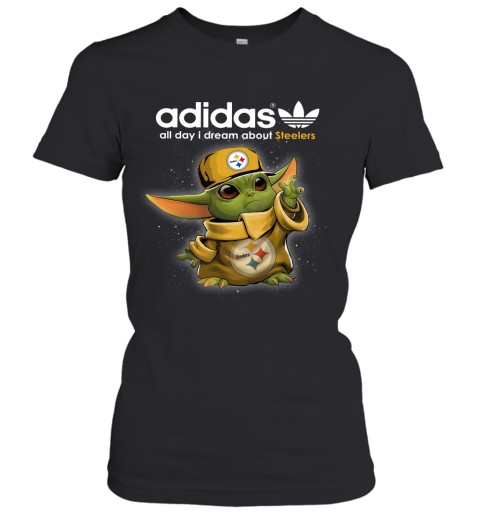 Baby Yoda Adidas All Day I Dream About Pittsburg Steelers Women's T-Shirt