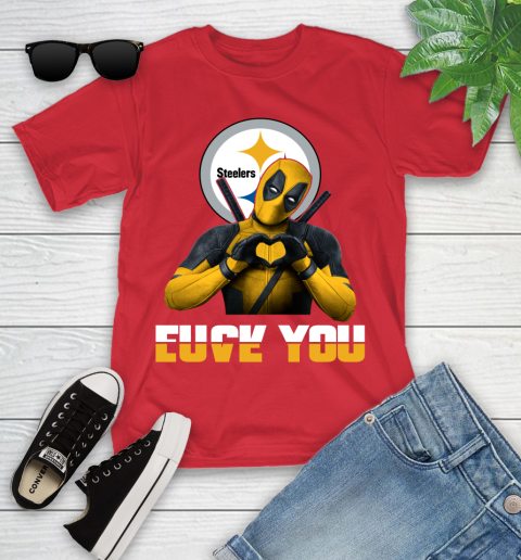 NHL Pittsburgh Steelers Deadpool Love You Fuck You Football Sports Youth T-Shirt 13