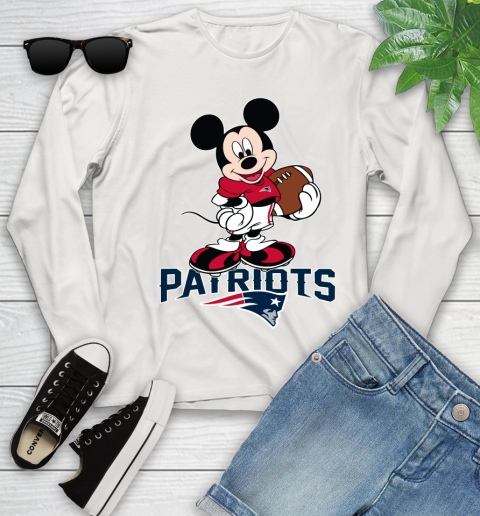 NFL Football New England Patriots Cheerful Mickey Mouse Shirt Youth Long Sleeve 12