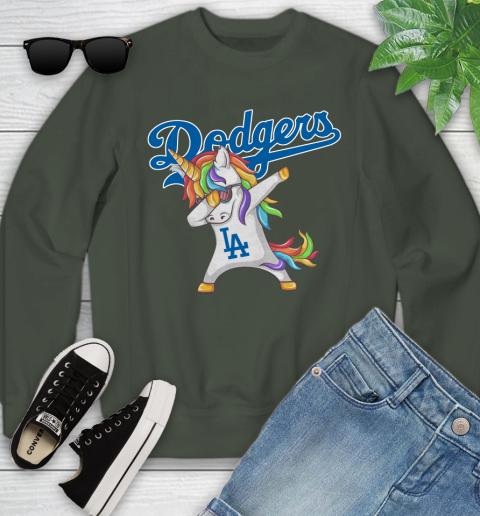 Los Angeles Dodgers MLB Baseball Funny Unicorn Dabbing Sports Youth Sweatshirt 10