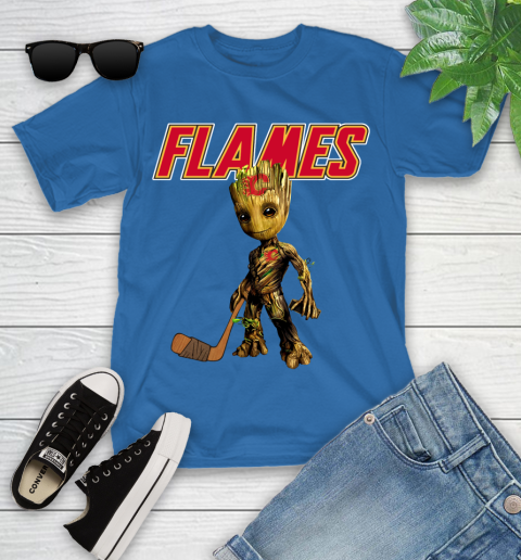 Calgary Flames NHL Hockey Groot Marvel Guardians Of The Galaxy Youth T-Shirt 9