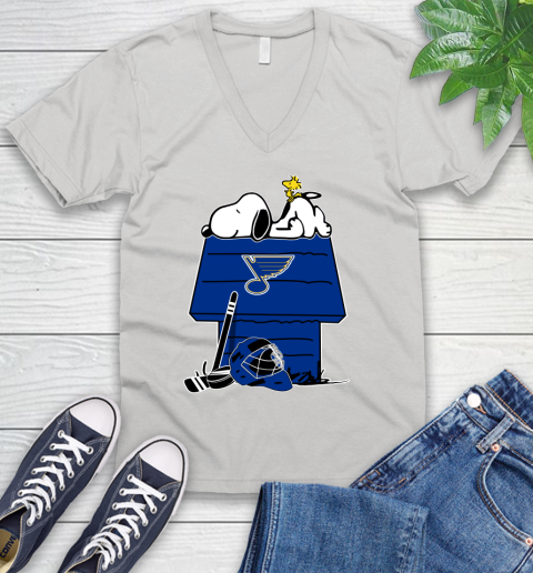 St.Louis Blues NHL Hockey Snoopy Woodstock The Peanuts Movie V-Neck T-Shirt