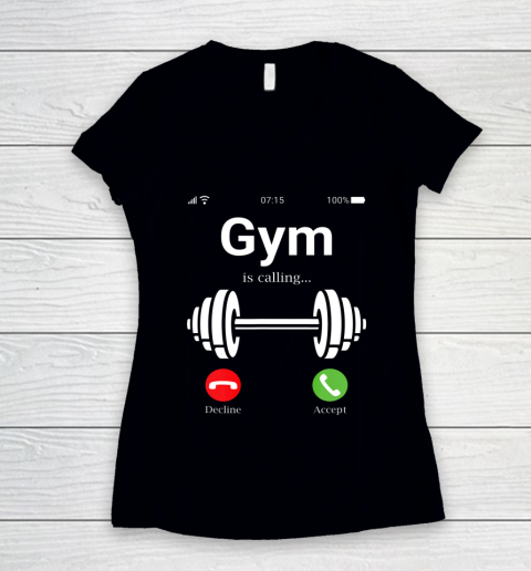 Gym is calling Shirt Funny bodybuilder Muscle Training Day iPhone Women's V-Neck T-Shirt