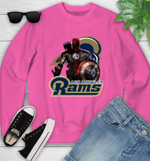NFL Captain America Thor Spider Man Hawkeye Avengers Endgame Football Los Angeles Rams Youth Sweatshirt 7