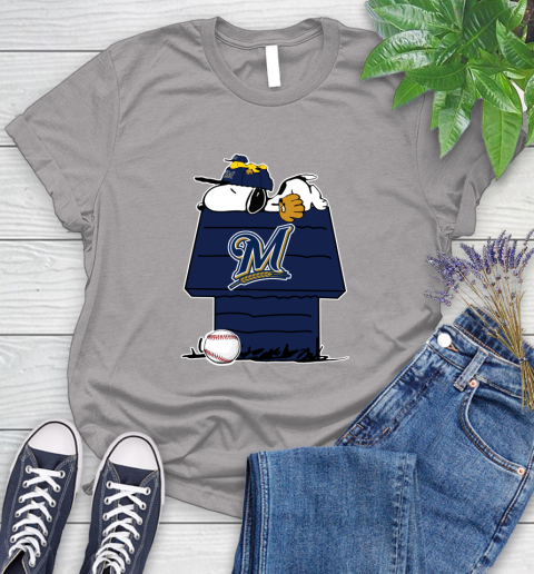 MLB Milwaukee Brewers Snoopy Woodstock The Peanuts Movie Baseball T Shirt Women's T-Shirt 5