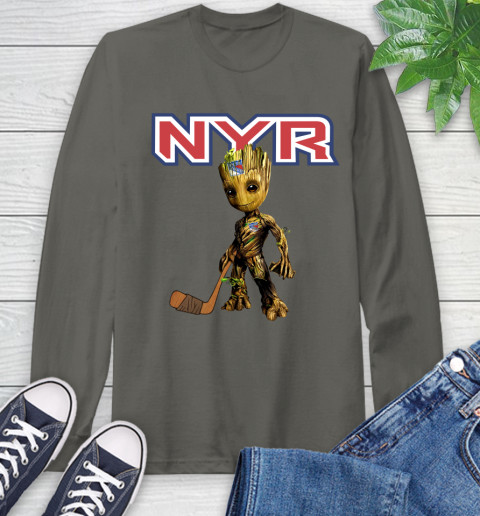 New York Rangers NHL Hockey Groot Marvel Guardians Of The Galaxy Long Sleeve T-Shirt 8