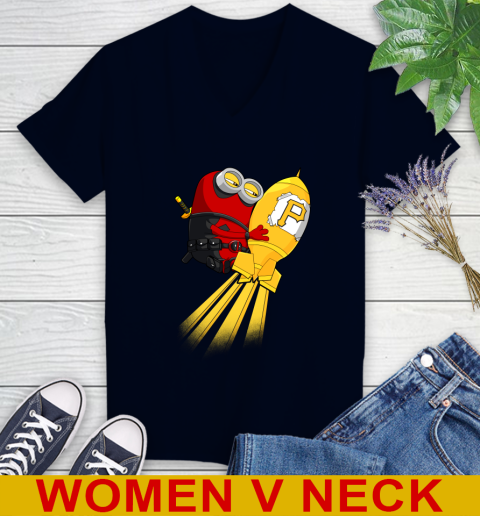MLB Baseball Pittsburgh Pirates Deadpool Minion Marvel Shirt Women's V-Neck T-Shirt 2
