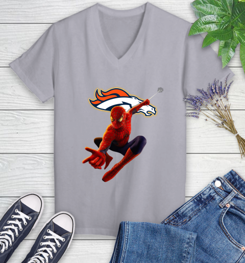 NFL Spider Man Avengers Endgame Football Denver Broncos Women's V-Neck T-Shirt 4