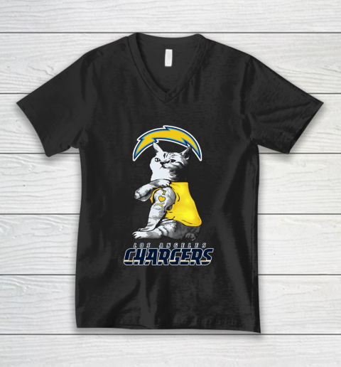 NFL Football My Cat Loves Los Angeles Chargers V-Neck T-Shirt