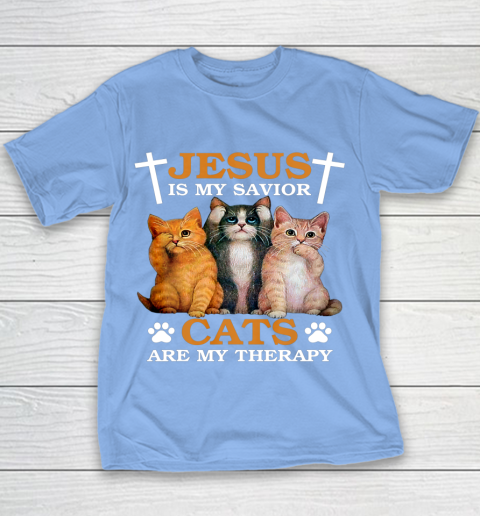 Jesus is My Savior Cat are My Therapy Christians Cat Lover Youth T-Shirt 8