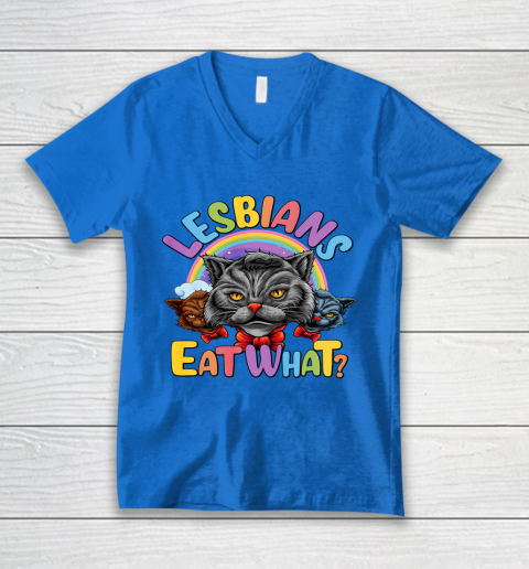 Lesbians Eat What Mug Pussy Cat Funny LGBT Pride V-Neck T-Shirt 5