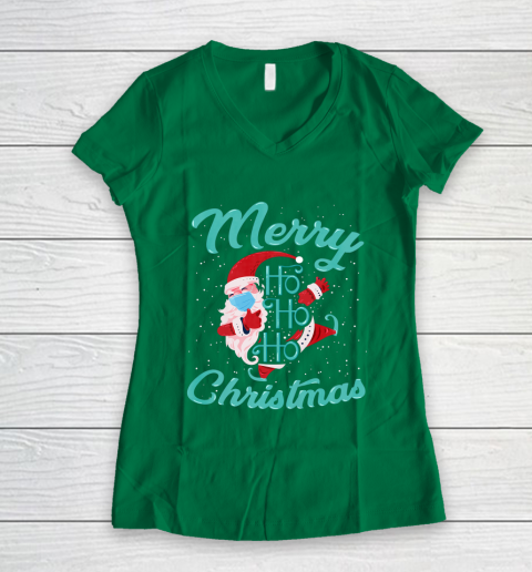 Merry Christmas Ho Ho Ho Santa Claus Wearing A Face Mask Women's V-Neck T-Shirt 3