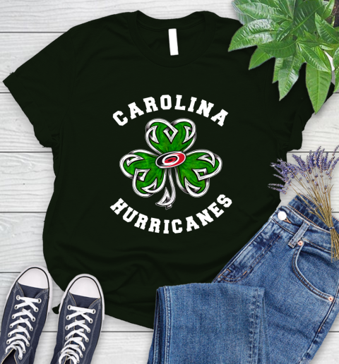 NHL Carolina Hurricanes Three Leaf Clover St Patrick's Day Hockey Sports Women's T-Shirt 6