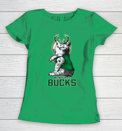 NBA Basketball My Cat Loves Milwaukee Bucks Women's T-Shirt 5