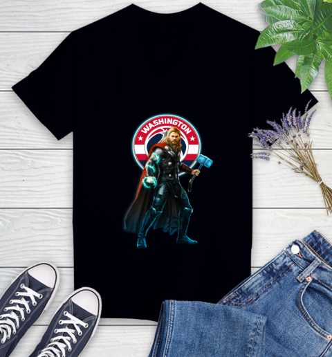 NBA Thor Avengers Endgame Basketball Washington Wizards Women's V-Neck T-Shirt 2