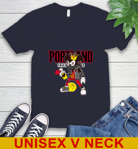 Portland Trail Blazers NBA Basketball Mickey Peace Sign Sports V-Neck T-Shirt 3