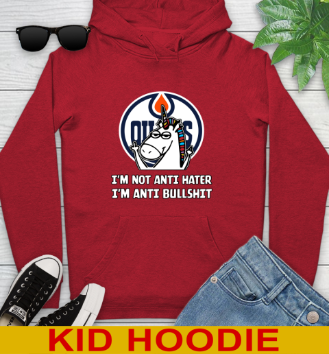 Edmonton Oilers NHL Hockey Unicorn I'm Not Anti Hater I'm Anti Bullshit Youth Hoodie 11