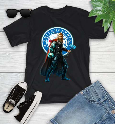 NBA Thor Avengers Endgame Basketball Philadelphia 76ers Youth T-Shirt 2