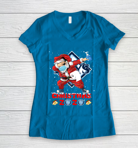 Tampa Bay Rays Funny Santa Claus Dabbing Christmas 2020 MLB Women's V-Neck T-Shirt 5