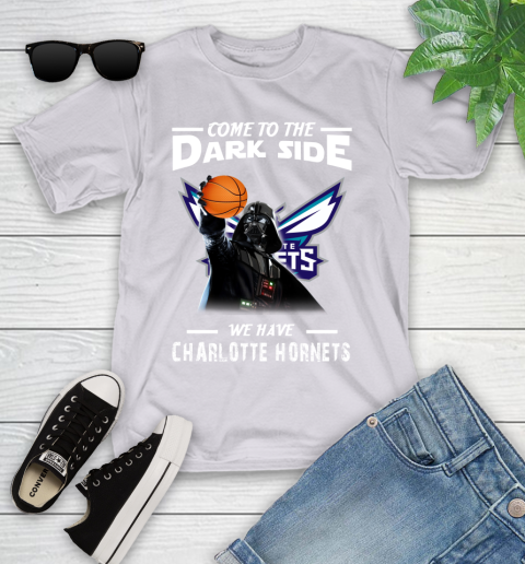 NBA Come To The Dark Side We Have Charlotte Hornets Star Wars Darth Vader Basketball Youth T-Shirt 4