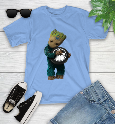 NHL Groot Guardians Of The Galaxy Hockey Sports Edmonton Oilers Youth T-Shirt 11