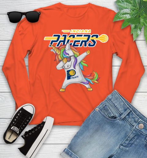 Indiana Pacers NBA Basketball Funny Unicorn Dabbing Sports Youth Long Sleeve 4