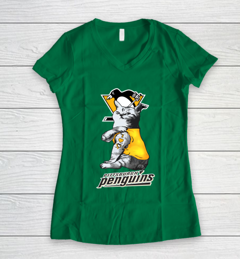 NHL My Cat Loves Pittsburgh Penguins Hockey Women's V-Neck T-Shirt 3