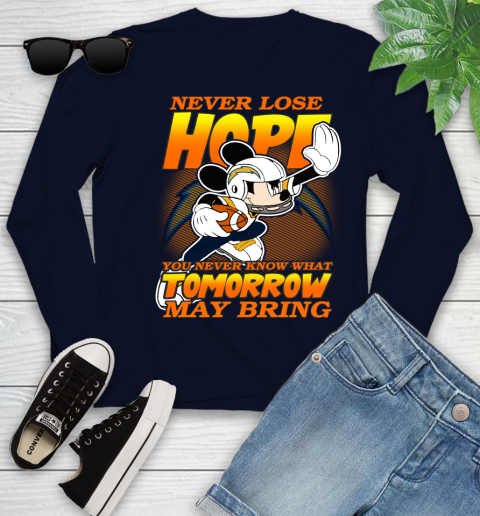 Los Angeles Chargers NFL Football Mickey Disney Never Lose Hope Youth Long Sleeve 2