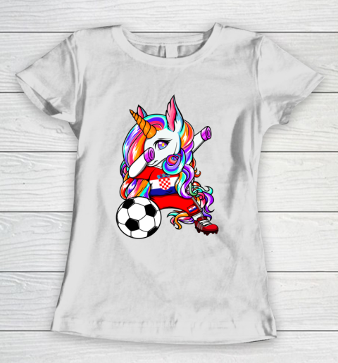Dabbing Unicorn Croatia Soccer Fans Jersey Croatian Football Women's T-Shirt