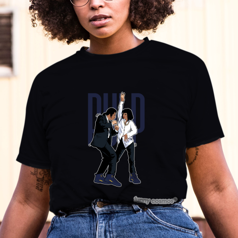 Air Jordan 12 Michigan Matching Sneaker Tshirt Pulp Fiction Dance Navy and Yellow Jordan Tshirt
