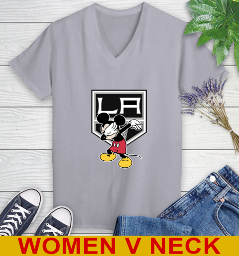 Los Angeles Kings NHL Hockey Dabbing Mickey Disney Sports Women's V-Neck T-Shirt 5