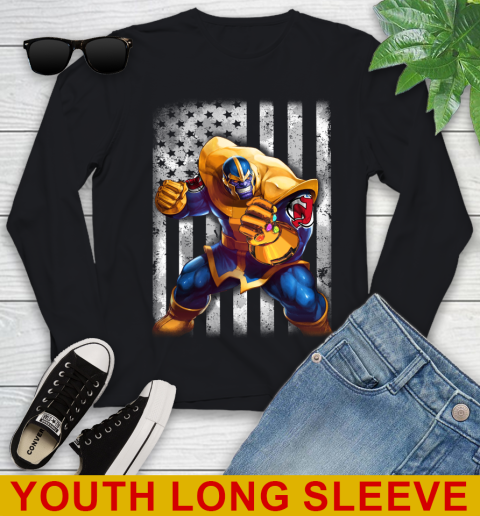 NHL Hockey New Jersey Devils Thanos Marvel American Flag Shirt Youth Long Sleeve