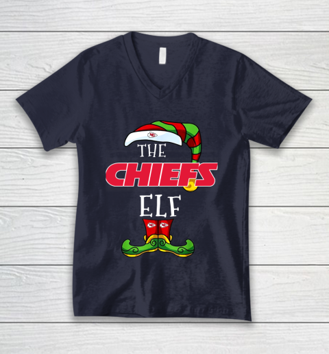 Kansas City Chiefs Christmas ELF Funny NFL V-Neck T-Shirt 2