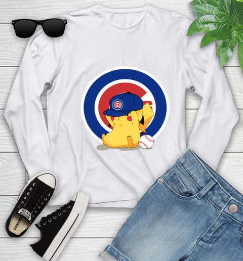 MLB Pikachu Baseball Sports Chicago Cubs Youth Long Sleeve