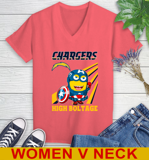 NFL Football Los Angeles Chargers Captain America Marvel Avengers Minion Shirt Women's V-Neck T-Shirt 6