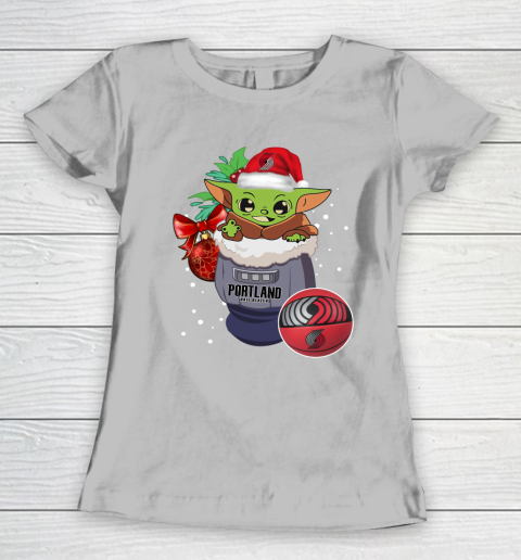 Portland Trail Blazers Christmas Baby Yoda Star Wars Funny Happy NBA Women's T-Shirt 6