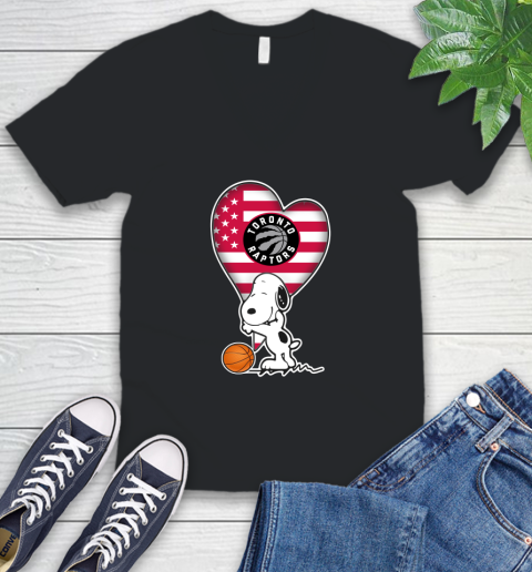 Toronto Raptors NBA Basketball The Peanuts Movie Adorable Snoopy V-Neck T-Shirt 2