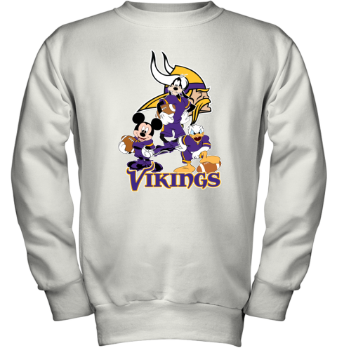 Mickey Donald Goofy The Three Minnesota Vikings Football Shirts Youth Sweatshirt