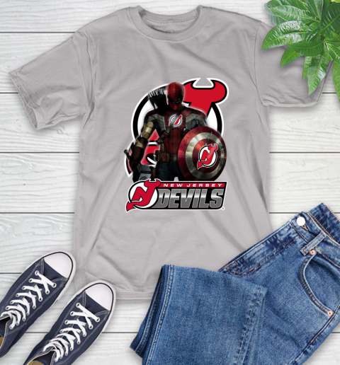 NHL Captain America Thor Spider Man Hawkeye Avengers Endgame Hockey New Jersey Devils T-Shirt 12