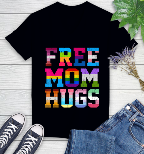 Nurse Shirt Distressed Free Mom hugs shirt love rainbow LGBT PRIDE 2020 T Shirt Women's V-Neck T-Shirt