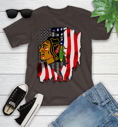 Chicago Blackhawks NHL Hockey American Flag Youth T-Shirt 7