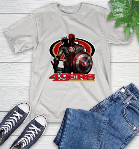 NFL Captain America Thor Spider Man Hawkeye Avengers Endgame Football San Francisco 49ers T-Shirt
