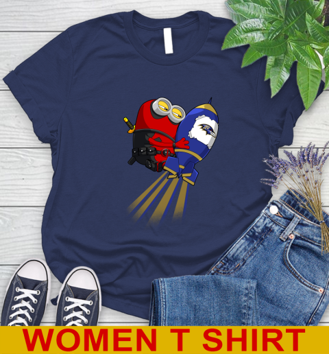 NFL Football Baltimore Ravens Deadpool Minion Marvel Shirt Women's T-Shirt 12