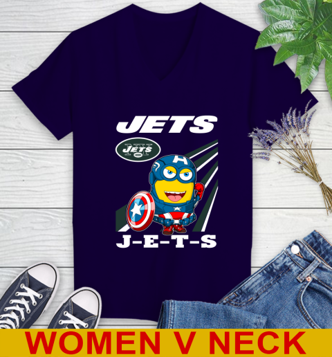 NFL Football New York Jets Captain America Marvel Avengers Minion Shirt Women's V-Neck T-Shirt 3