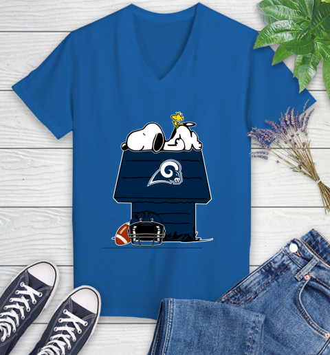 Los Angeles Rams NFL Football Snoopy Woodstock The Peanuts Movie Women's V-Neck T-Shirt 10