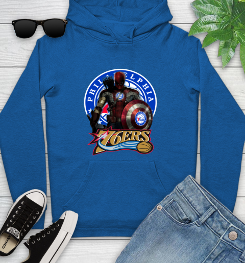 Philadelphia 76ers NBA Basketball Captain America Thor Spider Man Hawkeye Avengers (1) Youth Hoodie 9