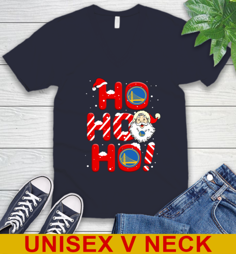 Golden State Warriors NBA Basketball Ho Ho Ho Santa Claus Merry Christmas Shirt V-Neck T-Shirt 2