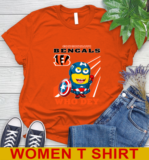 NFL Football Cincinnati Bengals Captain America Marvel Avengers Minion Shirt Women's T-Shirt 3