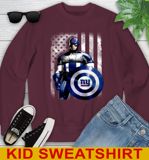 New York Giants NFL Football Captain America Marvel Avengers American Flag Shirt Youth Sweatshirt 4