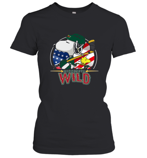 Minnesota Wild Ice Hockey Snoopy And Woodstock NHL Women's T-Shirt